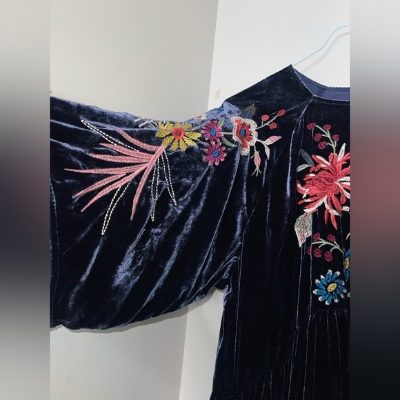 Johnny Was Tiarei Raglan Tiered Floral Embroidered crushed Velvet Midi Dress xl - Picture 9 of 12